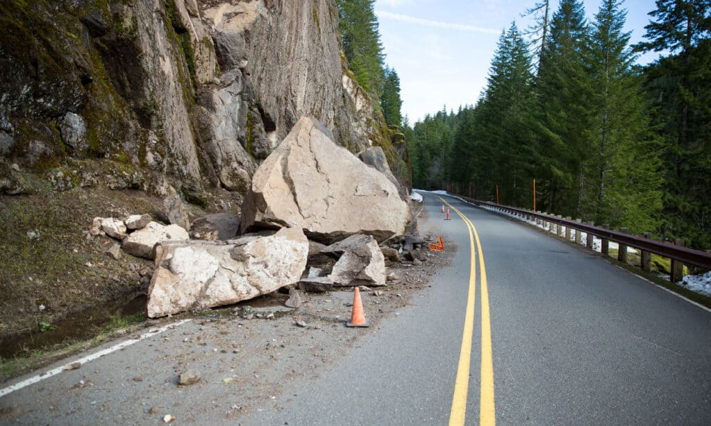 Oregon - US State, USA, Landslide, Road, Boulder - Rock