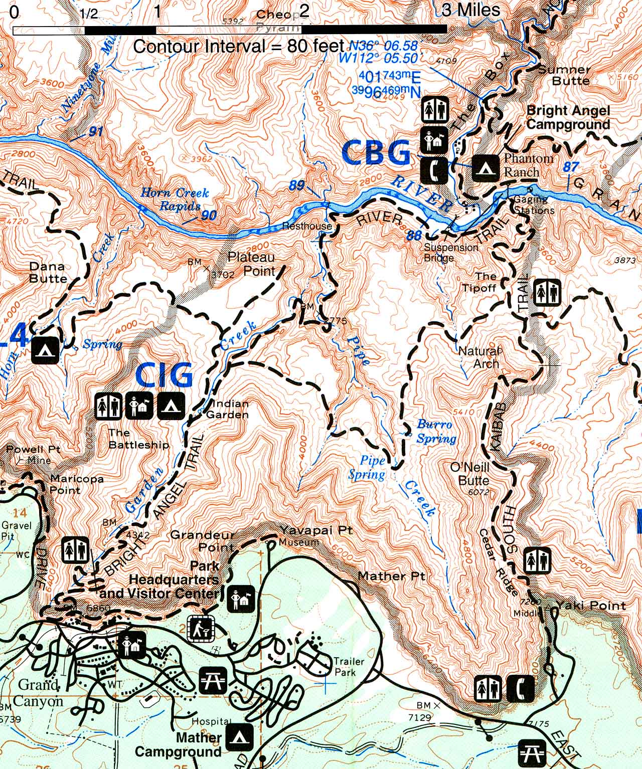 Grand Canyon National Park Map - Hiking